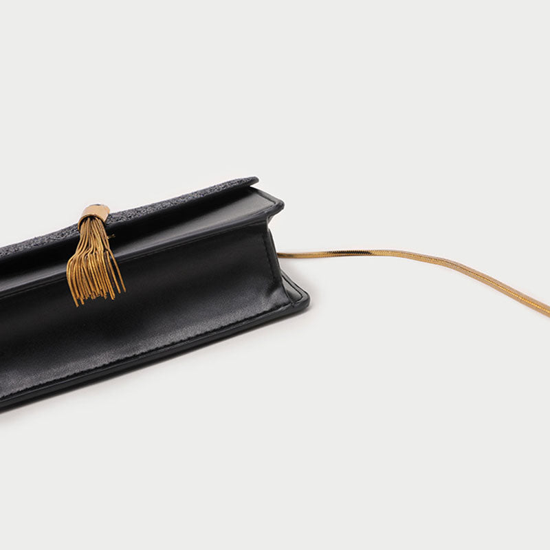 Women’s Black Glitter Envelope Crossbody Bags with Tassel image 6