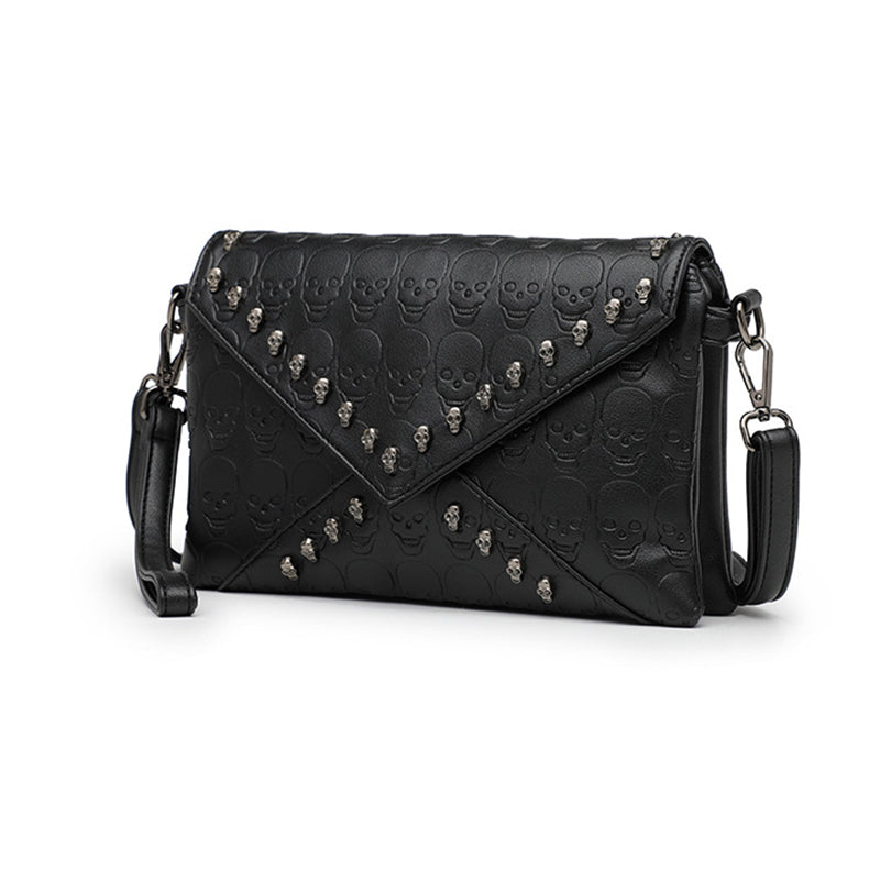 Women’s Black Skulls Envelope Clutch Bag with Shoulder Strap image 2