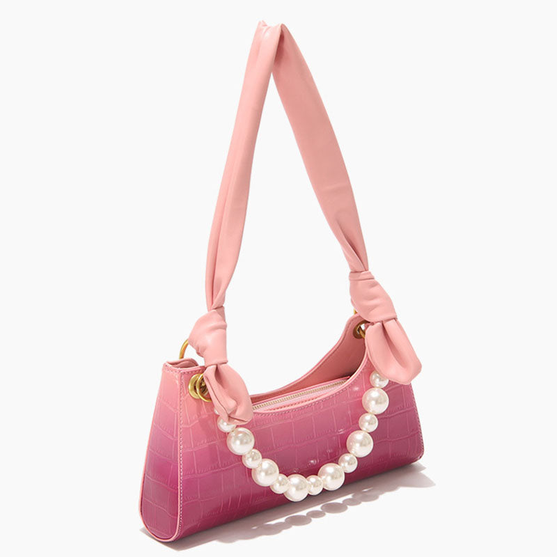 Women’s Blush Croc Print Baguette Bags with Pearls image 3