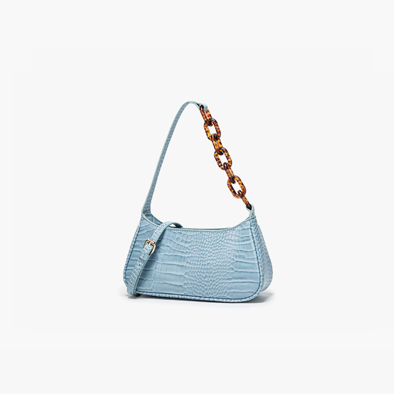 Women’s Croc Print Baguette Bag in Vegan Leather with Shoulder Strap image 2