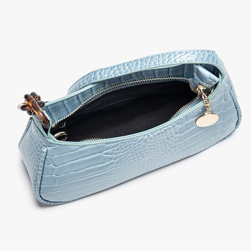 Women’s Croc Print Baguette Bag in Vegan Leather with Shoulder Strap image 4