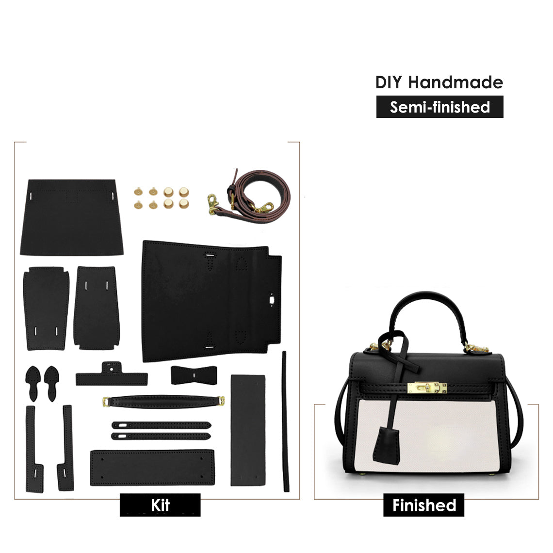 Black Leather Kelly Bag Upcycle Kit | Leather Bag Patterns