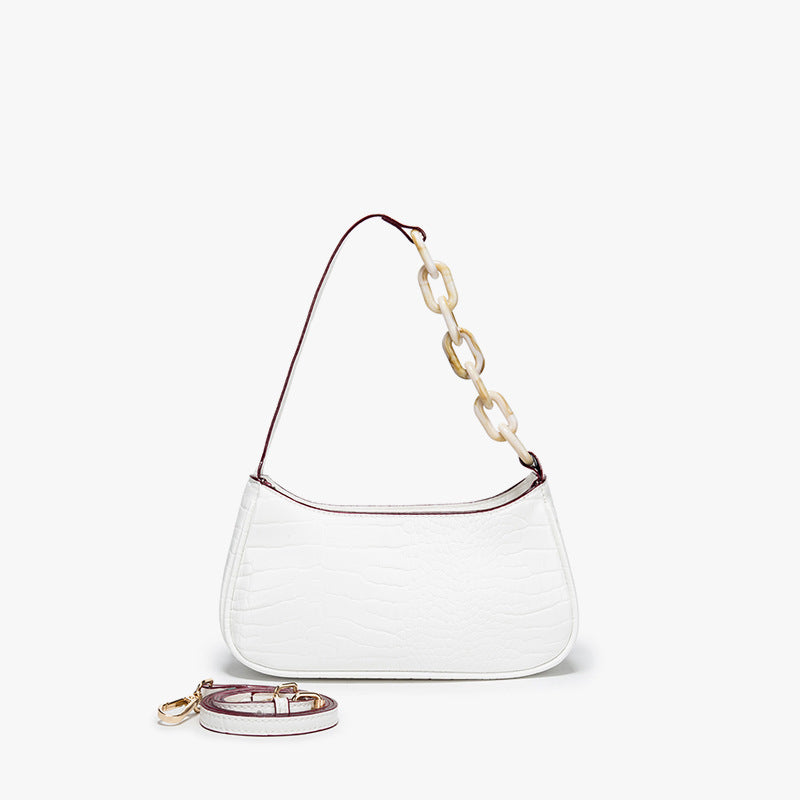 Women’s Croc Print Baguette Bag in Vegan Leather with Shoulder Strap image 9