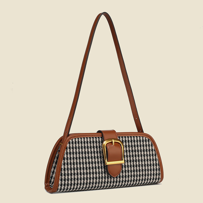 Women’s Brown Houndstooth Baguette Bags with Buckle image 2