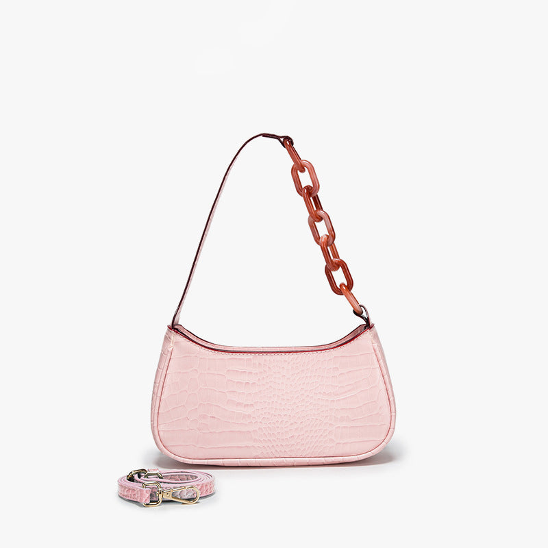 Women’s Croc Print Baguette Bag in Vegan Leather with Shoulder Strap image 8