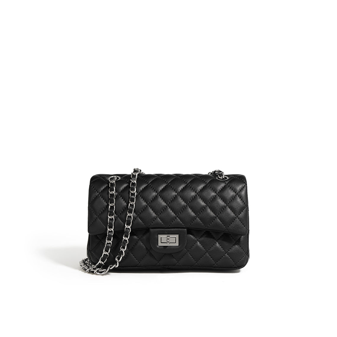 Black Chain Bag | Quilted Leather Bag with Woven Leather Chain Strap - Wirkin™