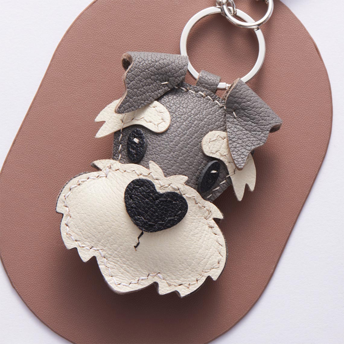 Cute Schnauzer Dog Keychain Leather | Made by You Leather Dog Charm - Wirkin™