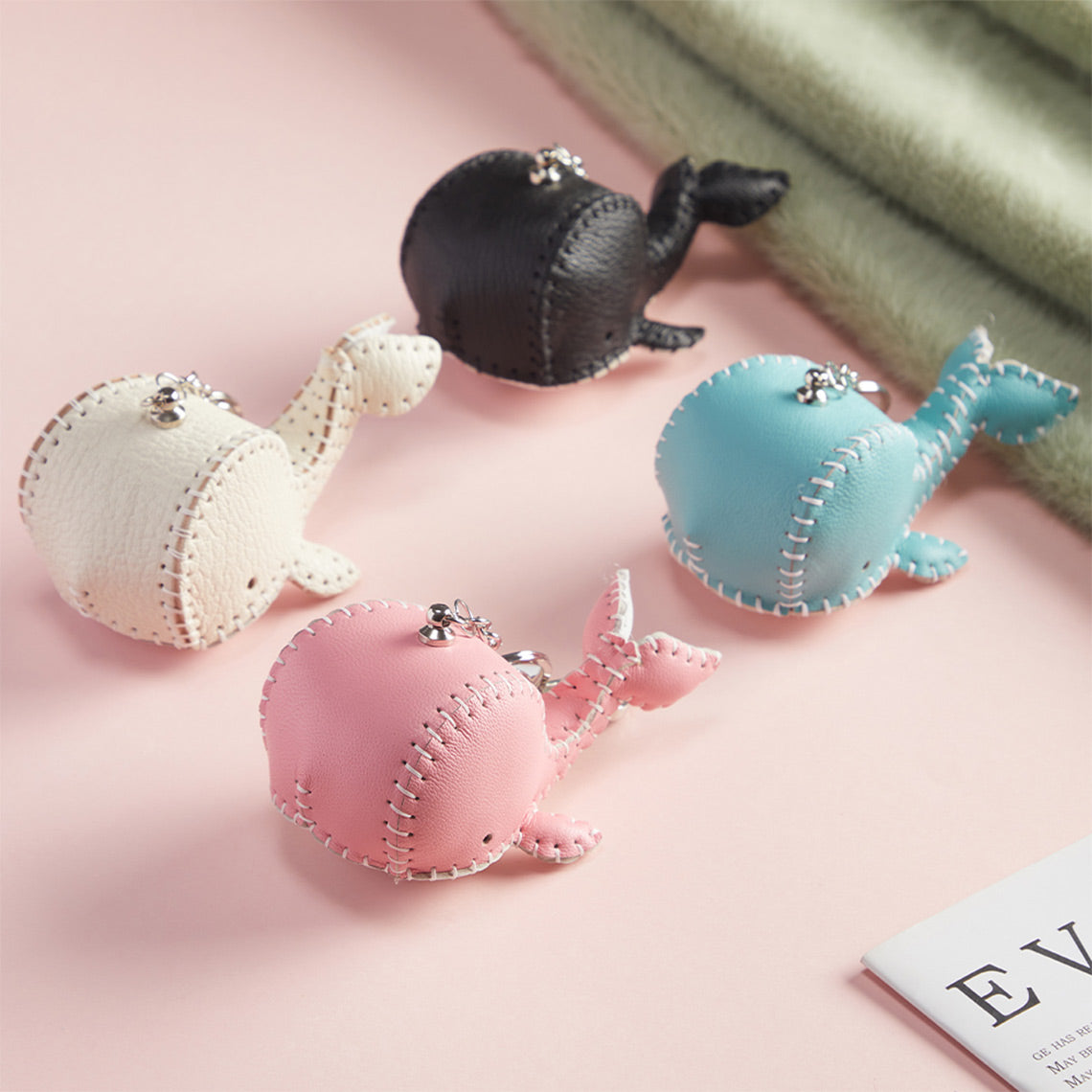 Cute Whale Keychains in Leather | Blue, Black, Pink & White - Wirkin™