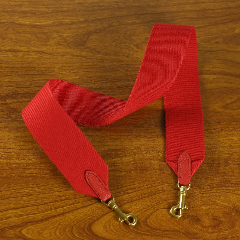 Black Calfskin Leather Bag Strap: 2.4inch Wide Canvas