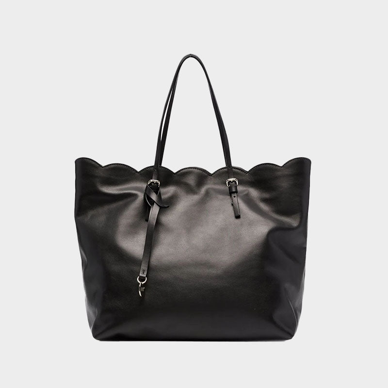 Women’s Waves Black Leather Tote Bags image