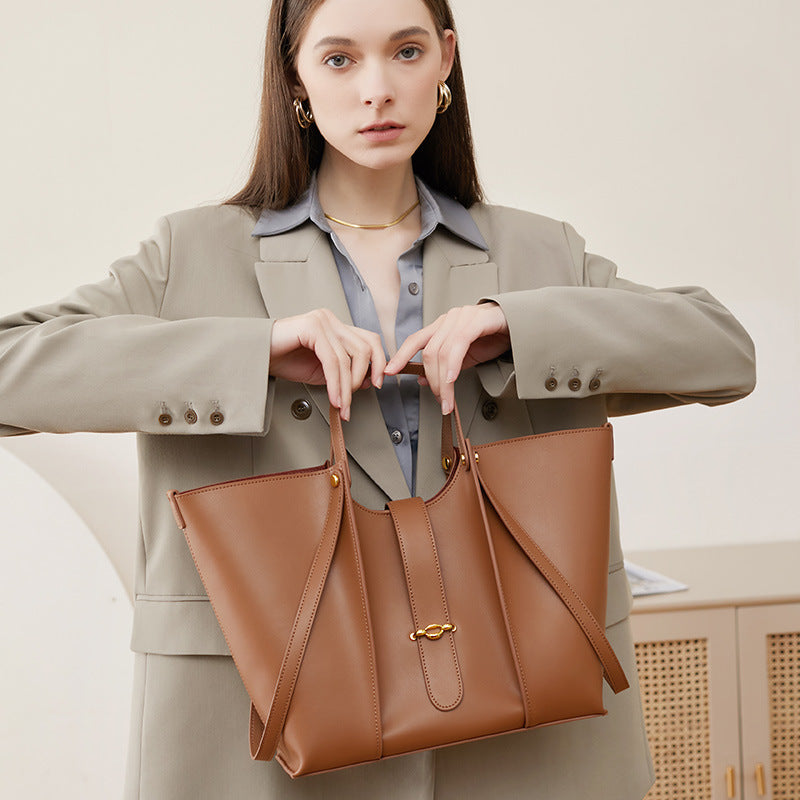Women’s Genuine Leather Dual Straps Tote Bags with Buckle image 3