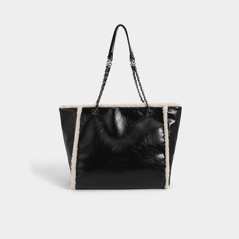 Women’s Faux Lamb Fur Tote Bags Black image