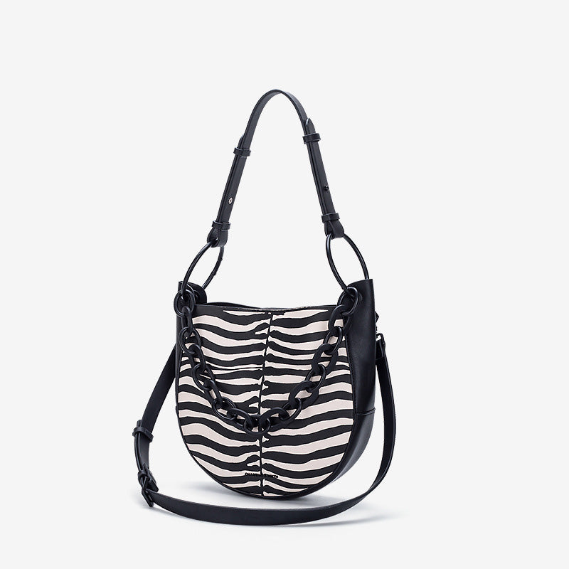 Women’s Vegan Leather Zebra Print Shoulder Bags with Chains image 3