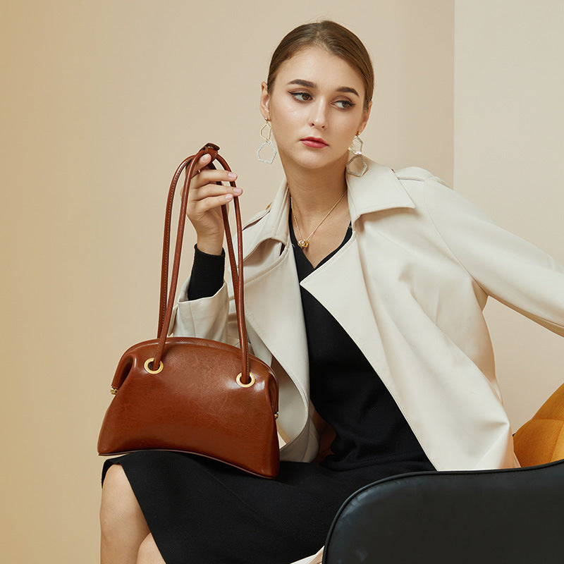 Women’s New Moon Shoulder Handbags in Oily Genuine Leather image 2