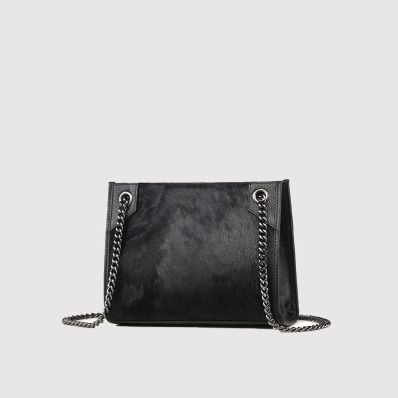 Women’s Horse Fur Genuine Leather Chains Shoulder Bags Black image 3