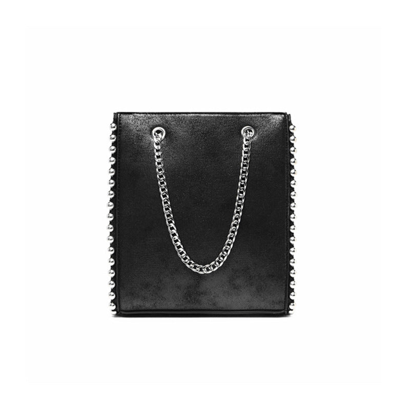 Women’s Black Square Chain Tote Bags with Beads image