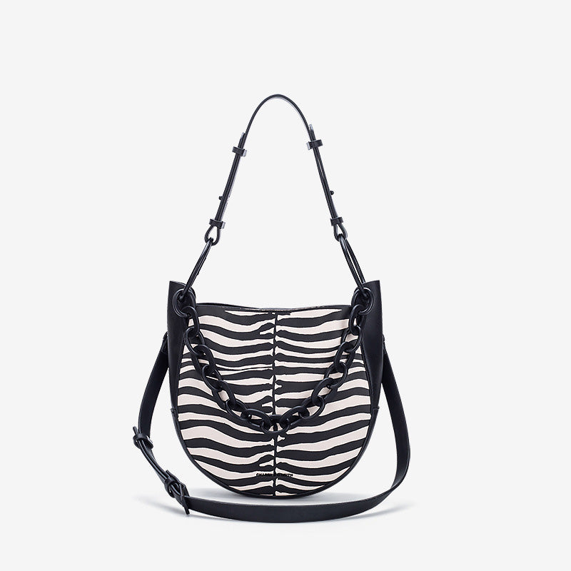 Women’s Vegan Leather Zebra Print Shoulder Bags with Chains image