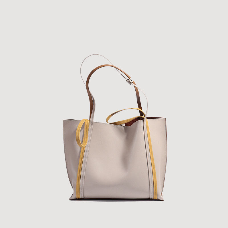 Women’s Two-Tone Genuine Leather Tote Bags with Interior Pouch image 2