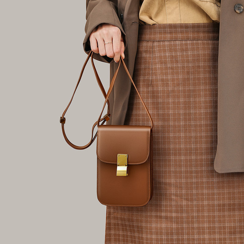 Women’s Minimal Flap Crossbody Phone Purse in Genuine Leather image 5