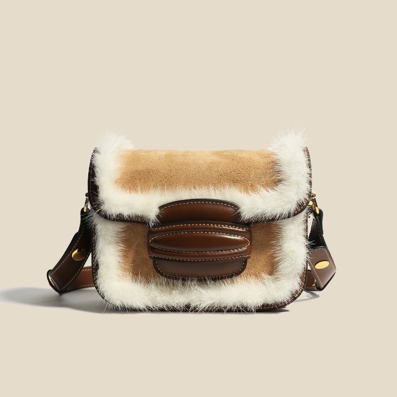 Women’s Fur Trim Genuine Leather Flap Mesenger Bags in Brown image 2