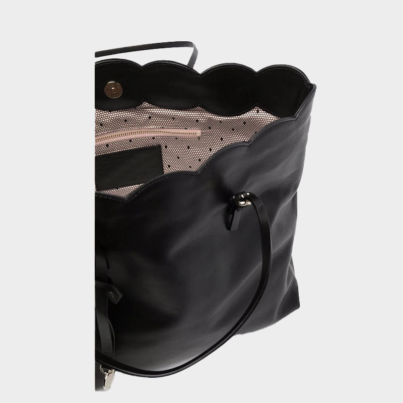 Women’s Waves Black Leather Tote Bags image 4