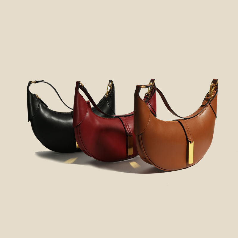 Women’s Saddle Half Moon Shoulder Bags in Genuine Leather image 4