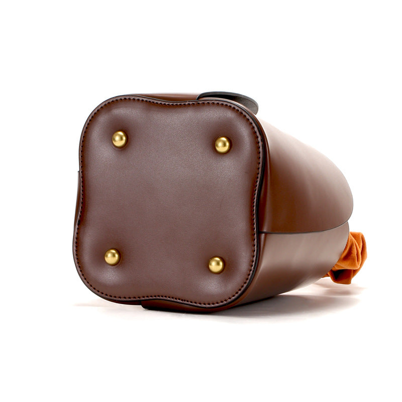 Women’s Genuine Leather Bucket Bags with Drawstring Bag inside image 3