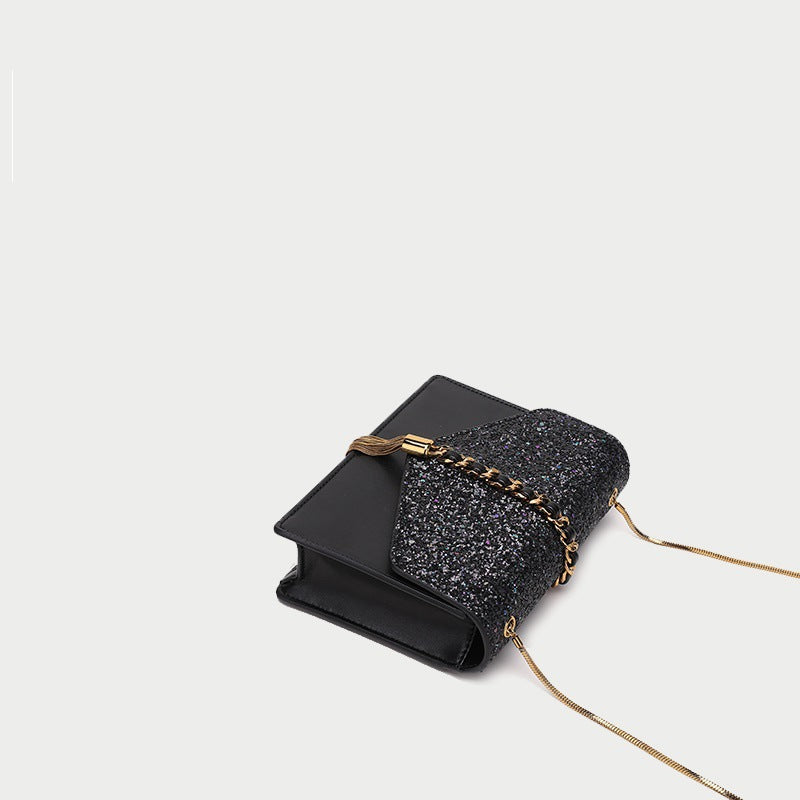 Women’s Black Glitter Envelope Crossbody Bags with Tassel image 5