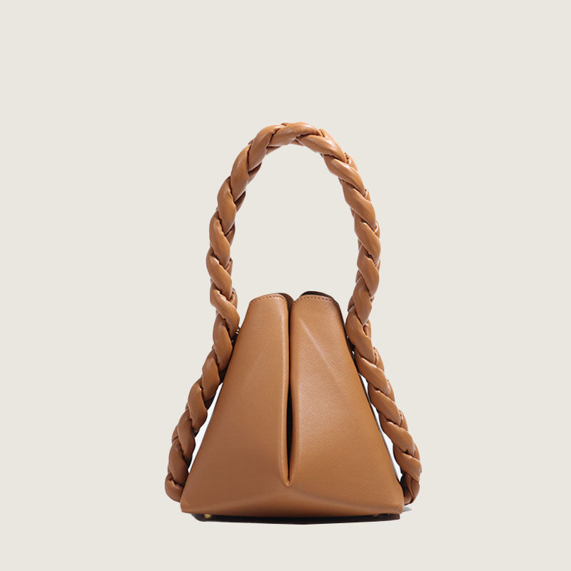 Women’s Foldable Braided Handle Bucket Bags in Genuine Leather image 5