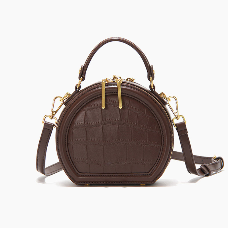 Women’s Stone Grain Round Crossbody Handbag in Brown image
