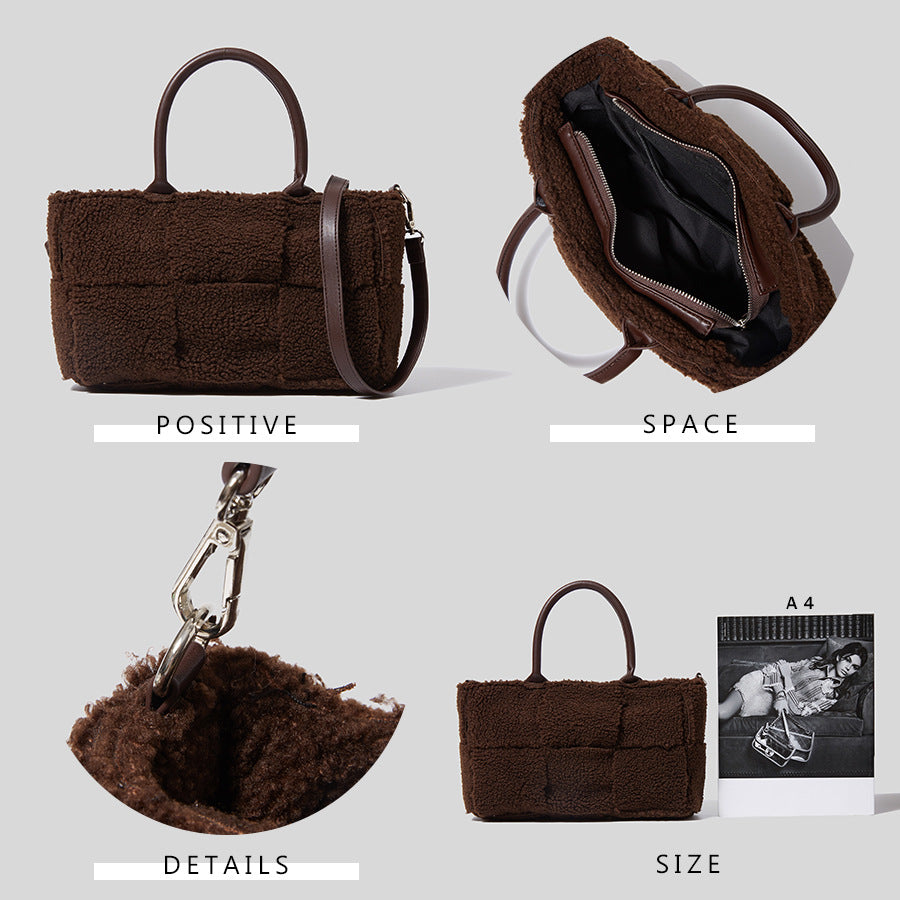 Women’s Fuzzy Woven Style Handbags with Shoulder Strap image 5
