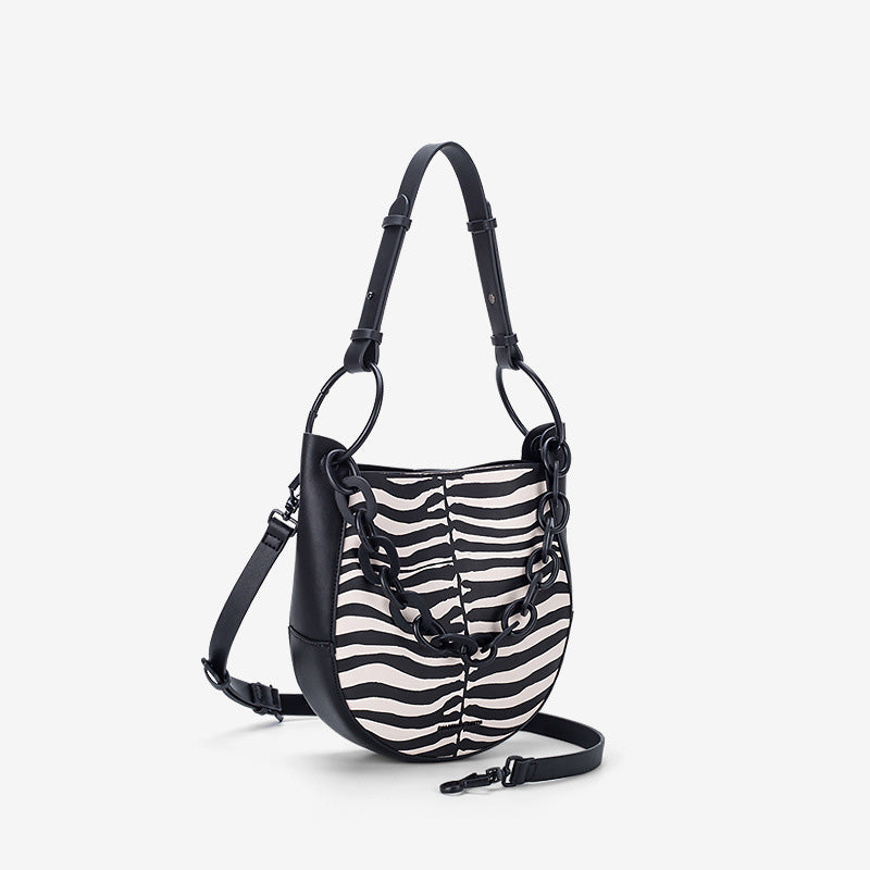 Women’s Vegan Leather Zebra Print Shoulder Bags with Chains image 2