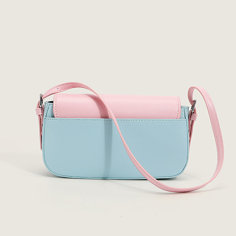 Women’s Contrast Color Flap Baguette Bags in Vegan Leather image 4