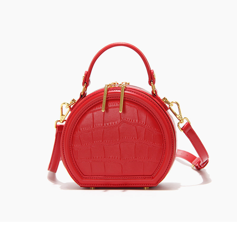 Women’s Stone Grain Round Crossbody Handbag in Red image