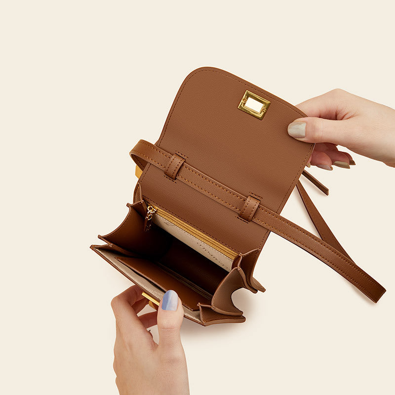 Women’s Minimal Flap Crossbody Phone Purse in Genuine Leather image 4