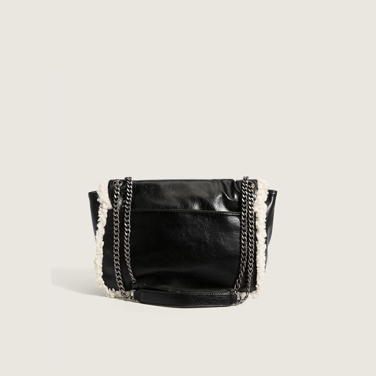 Women’s Faux Lamb Fur Chains Flap Shoulder Bags in Black image 4