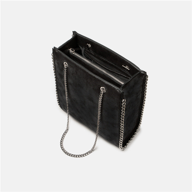 Women’s Black Square Chain Tote Bags with Beads image 4