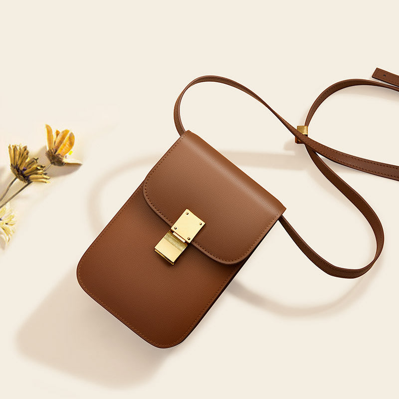 Women’s Minimal Flap Crossbody Phone Purse in Genuine Leather image 3