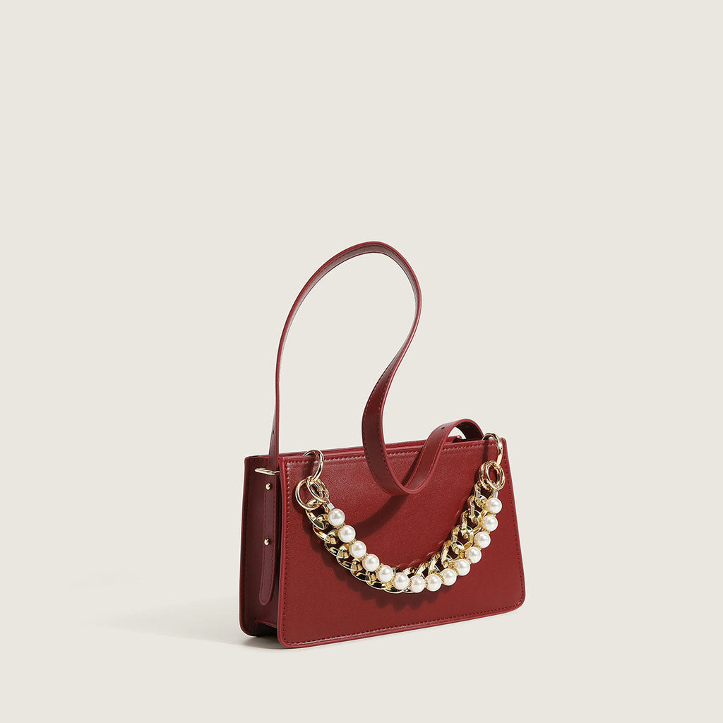Women’s Minimal Pearls Vegan Shoulder Bags Red image 3