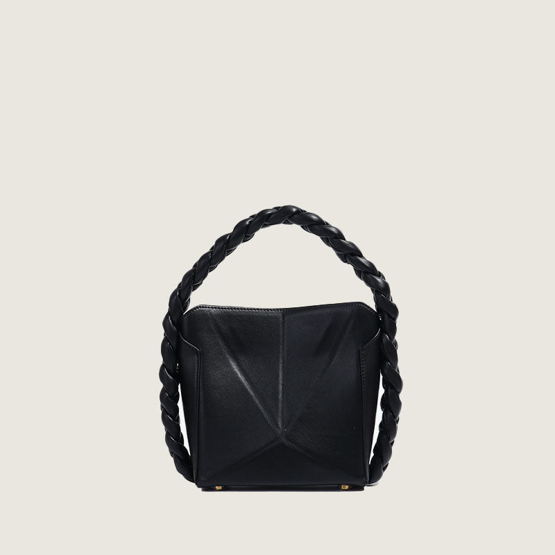 Women’s Foldable Braided Handle Bucket Bags in Genuine Leather image 6