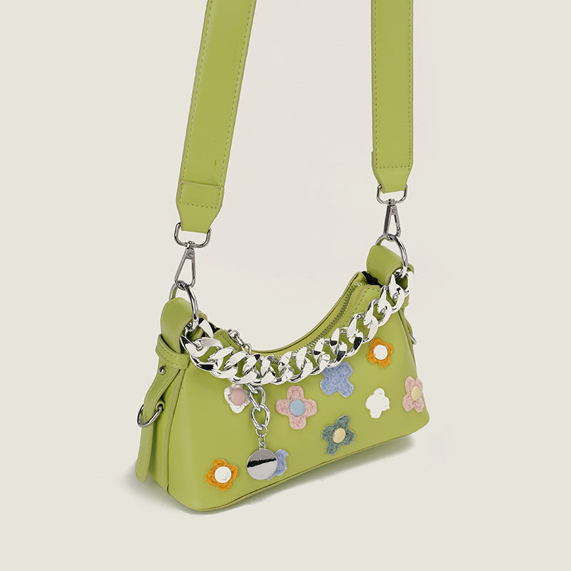 Women’s Flowers Chains Vegan Baguette Bags with Shoulder Strap image 2