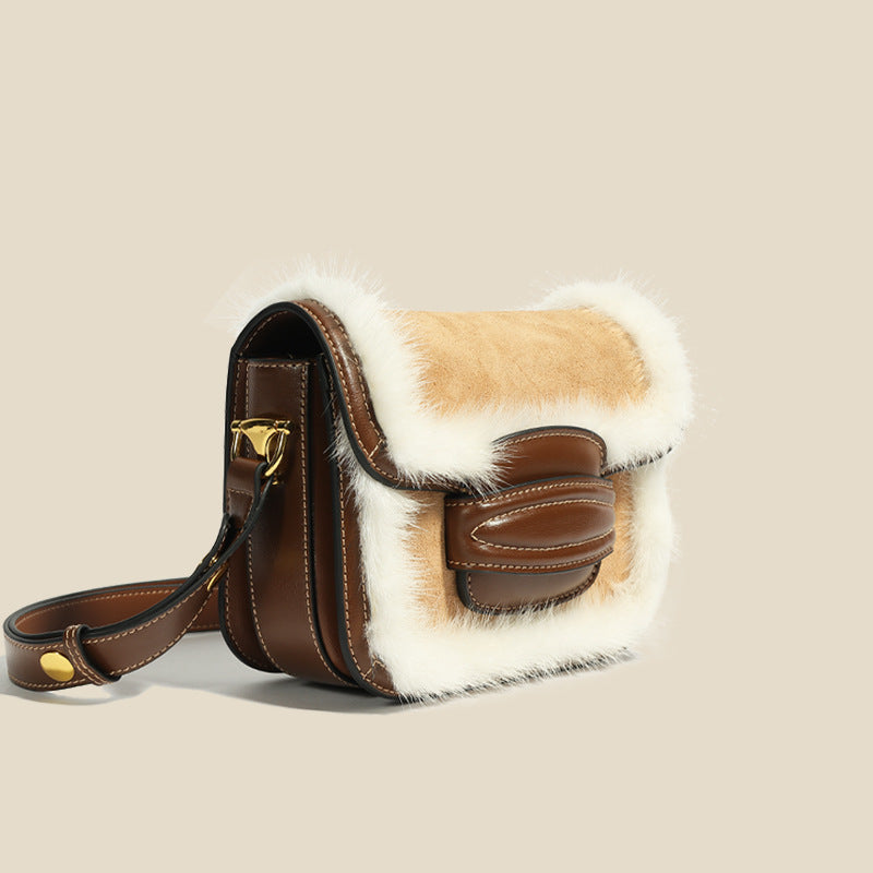 Women’s Fur Trim Genuine Leather Flap Mesenger Bags in Brown image 5