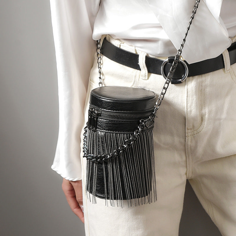 Women’s Fringe Cylinder Bucket Bags in Black image 2