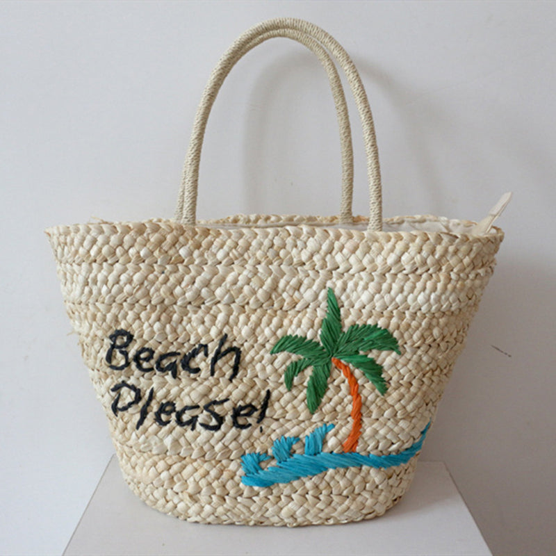 Women’s Beach Please Embroidered Woven Tote Bags image 2