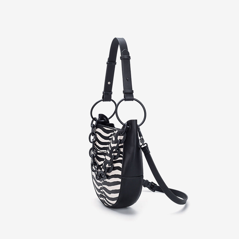 Women’s Vegan Leather Zebra Print Shoulder Bags with Chains image 4