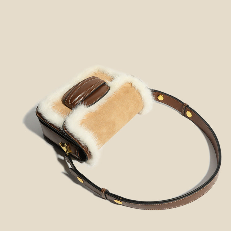 Women’s Fur Trim Genuine Leather Flap Mesenger Bags in Brown image 6