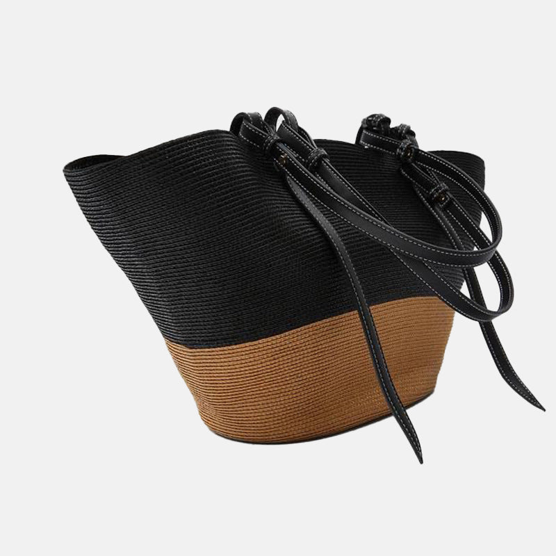 Women’s Two Tone Straw Woven Beach Tote Bags image 3