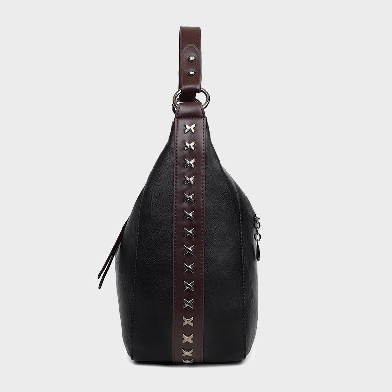 Women’s X Studded Side Zipper Vegan Hobo Bags image 3