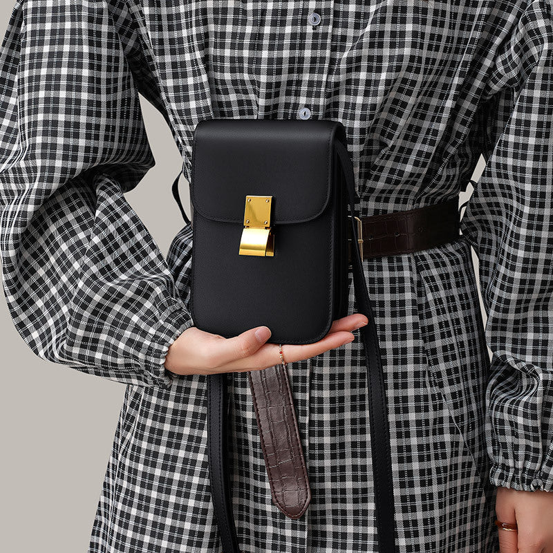 Women’s Minimal Flap Crossbody Phone Purse in Genuine Leather image 8