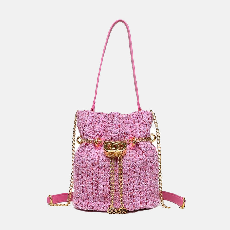 Women’s Chains Tweed Drawstring Shoulder Bucket Bags image